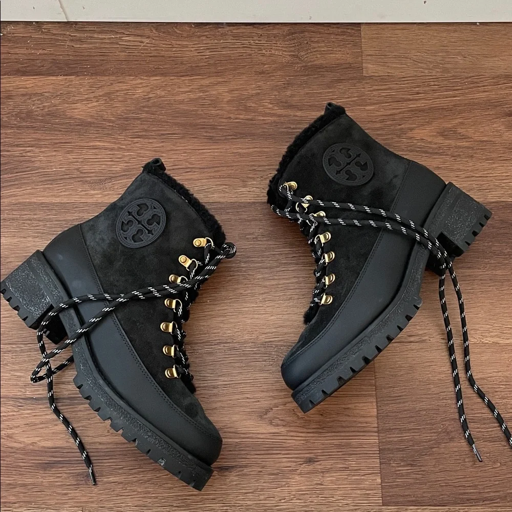 New Tory Burch Thea Suede & Shearling Lug Sole Booties